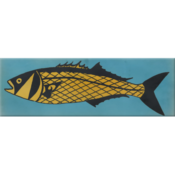 Mosaic House Moroccan tile Raad BlueFish 23-16-6 Turquoise Gold Black  hand painted 